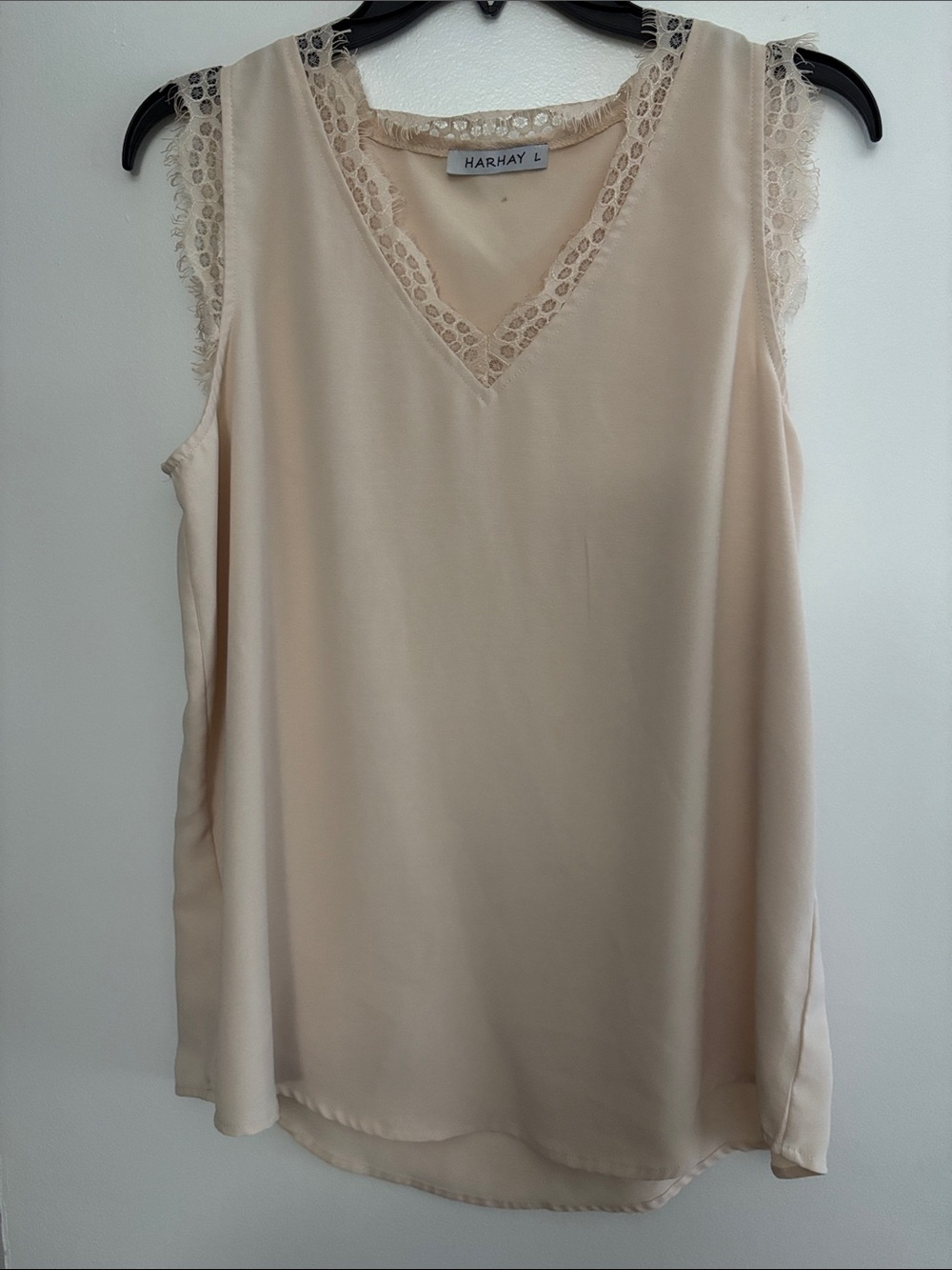 Harhay Lace Trim V-Neck Sleeveless Blouse - Soft Beige